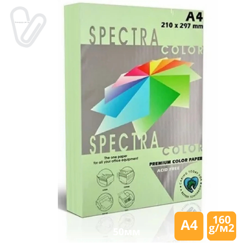 Бумага цветн. А4 160г/м2 паст. зеленый Spectra Color Lagoon 130 250л. - Фото 1