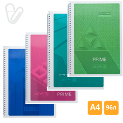 Блокнот А4 96л клетка пруж. сбоку карт. ассорти PRIME